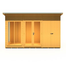 12x6 Shire Lela Pent Summerhouse with Side Shed - isolated front view, doors closed