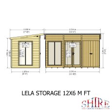12x6 Shire Lela Pent Summerhouse with Side Shed - dimensions
