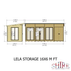 16x6 Shire Lela Pent Summerhouse with Side Shed - dimensions