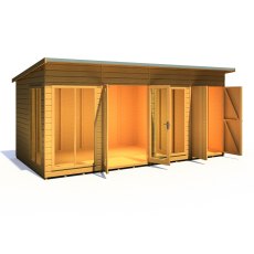 16x8 Shire Lela Pent Summerhouse with Side Shed - isolated angle view, doors open