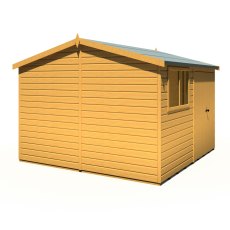 10x10 Shire Reverse Apex Workspace Workshop Wooden Shed with Double Doors - isolated LHS angle view