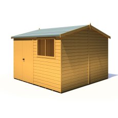 10x10 Shire Reverse Apex Workspace Workshop Wooden Shed with Double Doors - isolated RHS angle view