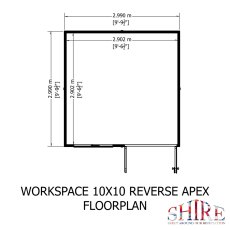 10x10 Shire Reverse Apex Workspace Workshop Wooden Shed with Double Doors - footprint