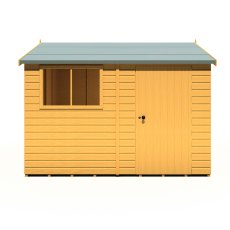 10x10 Shire Reverse Apex Workspace Workshop Wooden Shed - isolated front view, doors closed