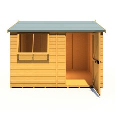 10x10 Shire Reverse Apex Workspace Workshop Wooden Shed - isolated front view, doors open