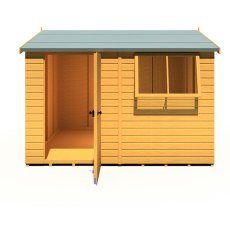 10x10 Shire Reverse Apex Workspace Workshop Wooden Shed - isolated front view, doors open, LHS door