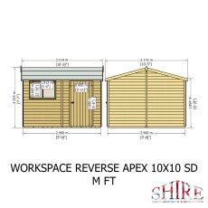 10x10 Shire Reverse Apex Workspace Workshop Wooden Shed - dimensions