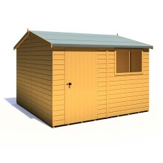 10x10 Shire Reverse Apex Workspace Workshop Wooden Shed - isolated angle view - isolated angle view, doors closed - LHS door