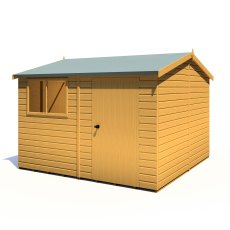 10x10 Shire Reverse Apex Workspace Workshop Wooden Shed with Single & Double Door - isolated front view, doors closed