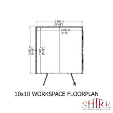 10x10 Shire Reverse Apex Workspace Workshop Wooden Shed with Single & Double Door - footprint