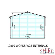 10x10 Shire Reverse Apex Workspace Workshop Wooden Shed with Single & Double Door - internal dimensions