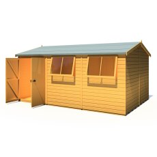 10x15 Shire Atlas Premium Reverse Apex Shiplap Wooden Shed with Double Doors - isolated angle view, LHS Door