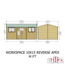 10x15 Shire Atlas Premium Reverse Apex Shiplap Wooden Shed with Double Doors - dimensions