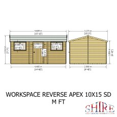 10x15 Shire Reverse Apex Workspace Workshop Wooden Shed - dimensions
