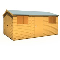 10 x 15 Shire Reverse Apex Workspace Workshop Wooden Shed with Single and Double doors - isolated angle view, doors closed