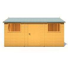10 x 15 Shire Reverse Apex Workspace Workshop Wooden Shed with Single and Double doors - isolated front view, doors closed