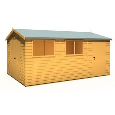 10 x 15 Shire Reverse Apex Workspace Workshop Wooden Shed with Single and Double doors - isolated angle view, RHS door. doors closed