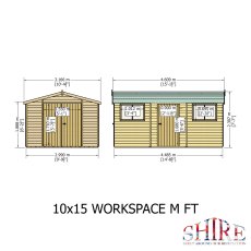 10 x 15 Shire Reverse Apex Workspace Workshop Wooden Shed with Single and Double doors - dimensions