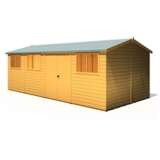 10x20 Shire Reverse Apex Workspace Workshop Wooden Shed with Double Doors - isolated angle view, doors closed