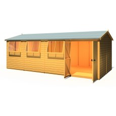 10x20 Shire Reverse Apex Workspace Workshop Wooden Shed with Double Doors - isolated angle view, RHS door open