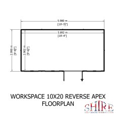 10x20 Shire Reverse Apex Workspace Workshop Wooden Shed with Double Doors - footprint