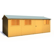 10x20 Shire Reverse Apex Workspace Workshop Wooden Shed - isolated angle view, doors closed, RHS door