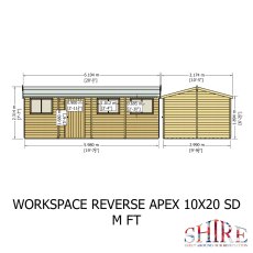 10x20 Shire Reverse Apex Workspace Workshop Wooden Shed - dimensions