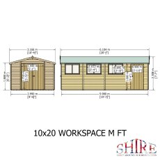10x20 Shire Reverse Apex Workspace Workshop Wooden Shed with Single & Double Doors - dimensions