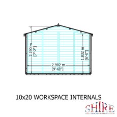 10x20 Shire Reverse Apex Workspace Workshop Wooden Shed with Single & Double Doors - internal dimensions