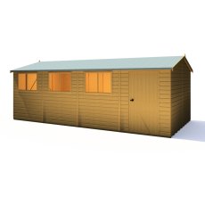 10x20 Shire Reverse Apex Workspace Workshop Wooden Shed with Single & Double Doors - isolated side angle view, doors closed
