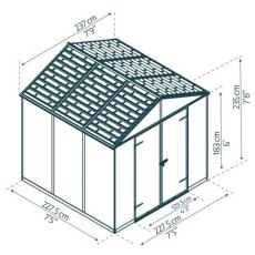 8x8 Palram Canopia Rubicon Plastic Apex Shed - Dark Grey - dimensions