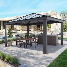 14x14 Palram Canopia Dallas Grey Garden Gazebo - in situ, angle view