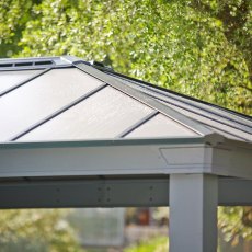 14x14 Palram Canopia Dallas Grey Garden Gazebo - in situ, corner