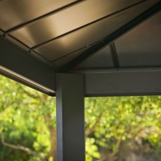 14x16 Palram Canopia Dallas Grey Garden Gazebo - in situ, corner view, underside