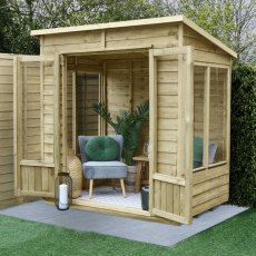 6x4 Forest Oakley Pent Summerhouse - Pressure Treated - in situ, angle view