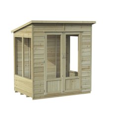 6x4 Forest Oakley Pent Summerhouse - Pressure Treated - isolated angle view, doors closed