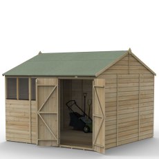 10x10 Forest Beckwood Tongue & Groove Reverse Apex Wooden Shed with Double doors 25yr Guarantee - isolated angle view, doors open