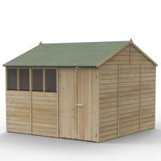 10x10 Forest Beckwood Tongue & Groove Reverse Apex Wooden Shed with Double doors 25yr Guarantee - isolated angle view, doors closed