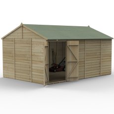 15x10 Forest Beckwood Tongue & Groove Reverse Apex Windowless Wooden Shed - isolated angle view, doors open