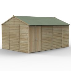15x10 Forest Beckwood Tongue & Groove Reverse Apex Windowless Wooden Shed - isolated angle view, doors closed