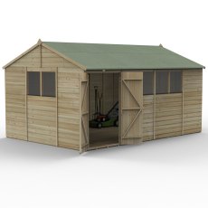 15x10 Forest Beckwood Tongue & Groove Reverse Apex Wooden Shed with Double Doors - isolated angle view, door open