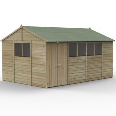 15x10 Forest Beckwood Tongue & Groove Reverse Apex Wooden Shed with Double Doors - isolated angle view, doors closed