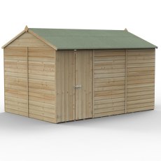 12x8 Forest Beckwood Tongue & Groove Reverse Apex Windowless Wooden Shed - isolated angle view, doors closed