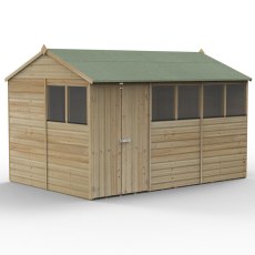 12 x 8 Forest Beckwood Tongue & Groove Reverse Apex Wooden Shed with Double Doors - isolated angle view, door closed