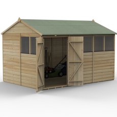 12 x 8 Forest Beckwood Tongue & Groove Reverse Apex Wooden Shed with Double Doors - isolated angle view, door open