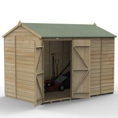 10x6 Forest Beckwood Tongue & Groove Reverse Apex Windowless Wooden Shed - isolated angle view, doors open
