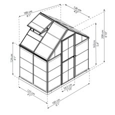 6x4 Palram Canopia Harmony Greenhouse - Grey - dimensions