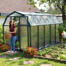 6x10 Palram Canopia EcoGrow Greenhouse - in situ, angle view, garden