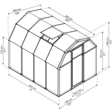 6x8 Palram Canopia EcoGrow Greenhouse - dimensions