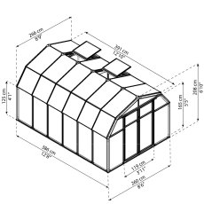 8x12 Palram Canopia Hobby Gardener Greenhouse - dimensions